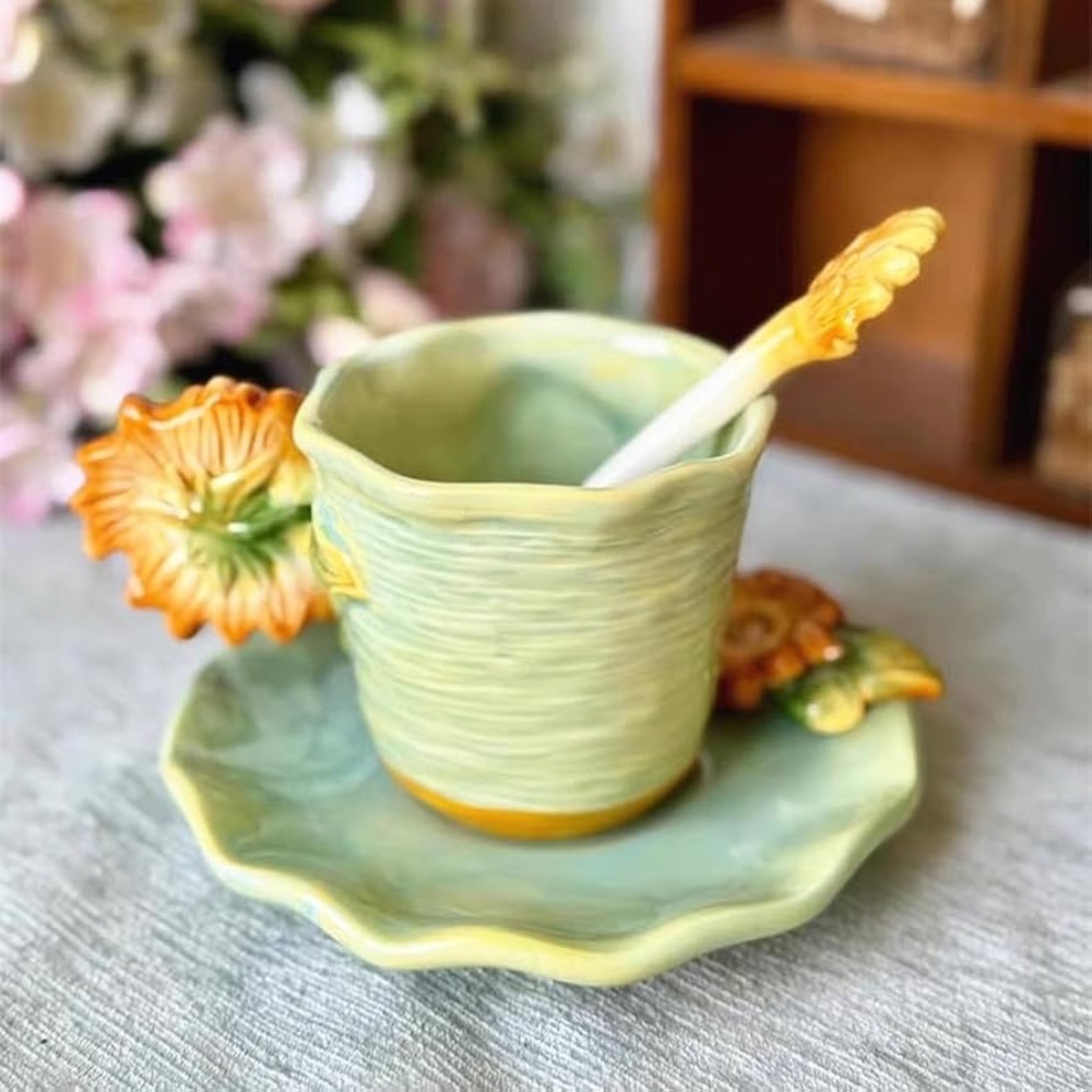 3pc Sunflower Mug/saucer/spoon set - Picture 10 of 11